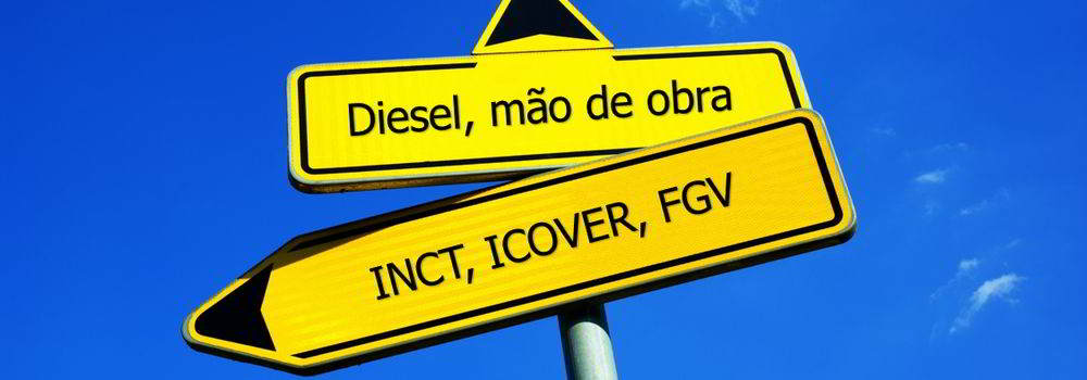 formas-de-reajuste-na-tabela-de-frete Formas de reajuste na tabela de frete: na imagem, placa sinalizando insumos como diesel, FGV, INCT e mão de obra